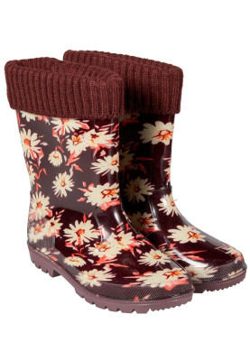 Bordeauxrote Damen Gummistiefel mit Blumenmuster von XQ
