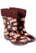 Bordeauxrote Damen Gummistiefel mit Blumenmuster von XQ 1