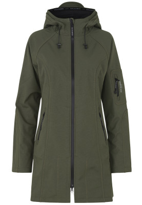 Dunkelgrüne Softshell-Regenjacke in Dreiviertellänge von Ilse Jacobsen