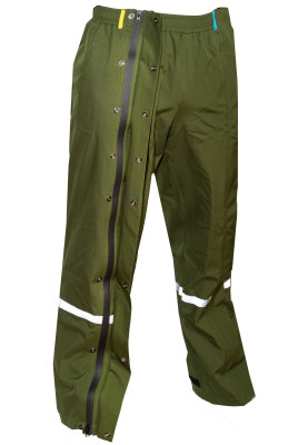 Grüne (Olive) Regenhose  (Langgröße) mit durchgehendem Reißverschluss