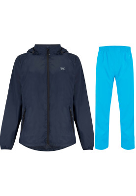 Navy / Neon blau Regenanzug von Mac in a Sac (Neon blaue Hose mit langem Reißverschluss) 