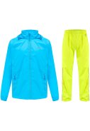 Neon blauer/ gelber Regenanzug von Mac in a Sac (Neon gelber Hose mit langem Reißverschluss) 