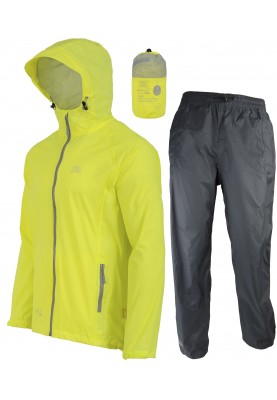 Neongelb/anthraziter Herren Regenanzug Stow and Go von Highlander 
