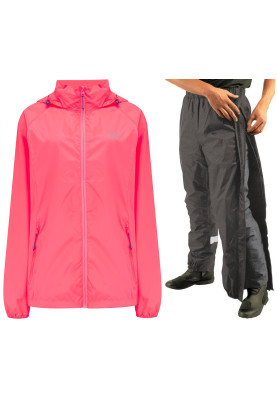 Neon rosa Regenanzug von Mac in a Sac (Hose mit langem Reißverschluss)