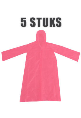 Rosa Einweg-Regenjacke für Kinder mit Druckknopfverschluss – 5 Stück