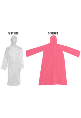 Rosa Einweg-Regenjacke für Kinder mit Druckknopfverschluss – 5 Stück