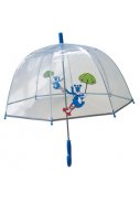 Durchsichtiger Kuppelregenschirm blau und bedruckt mit Tier von Smarti