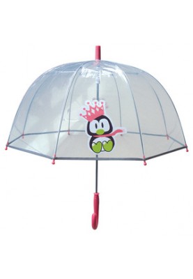 Durchsichtige Kuppelregenschirm rosa mit Pinguin von Smarti