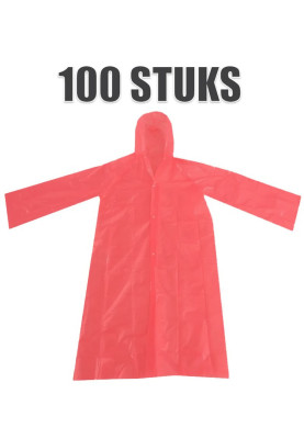 Einweg-Regenmantel mit Verschluss (rot) – 100 Stück
