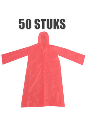 Einweg-Regenmantel mit Verschluss (rot) – 50 Stück