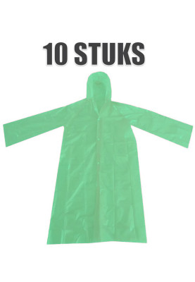 Einweg-Regenmantel mit Verschluss (grün) – 10 Stück
